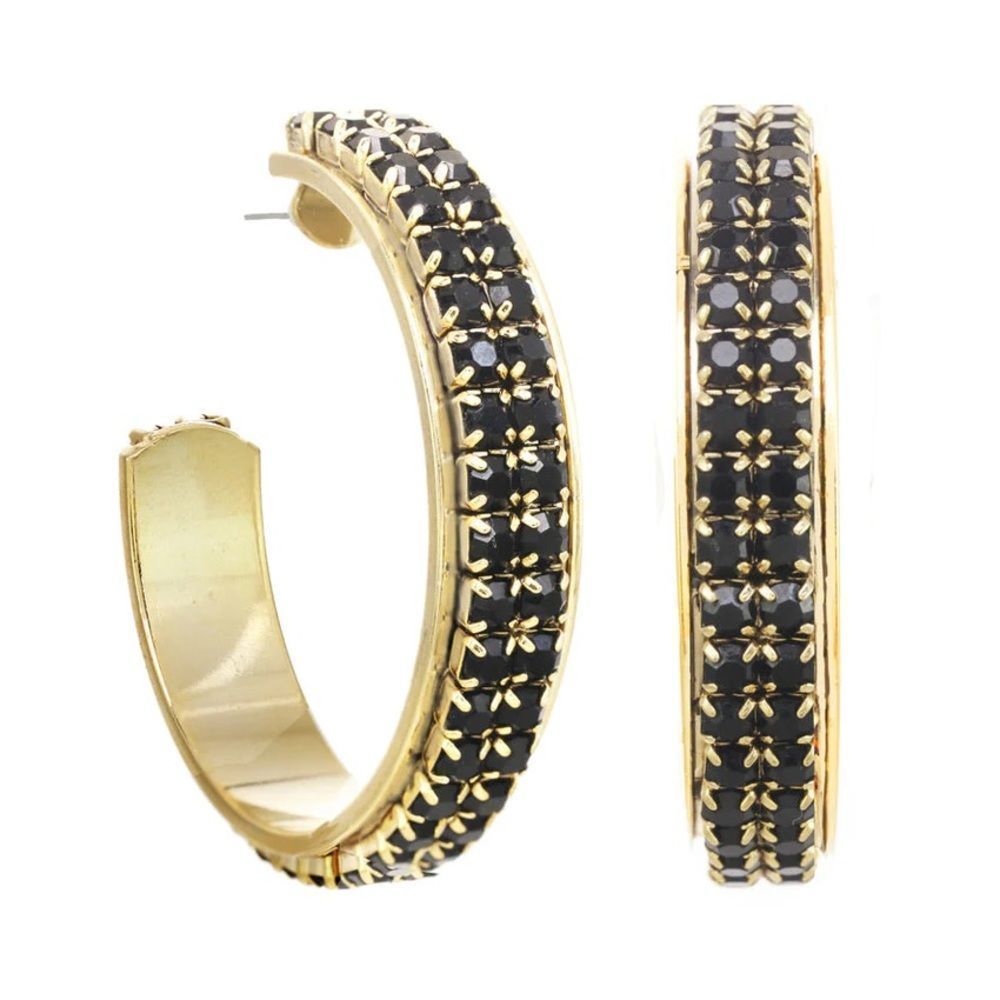 TOVA NWT HARMONY HOOP EARRINGS Black and Gold
